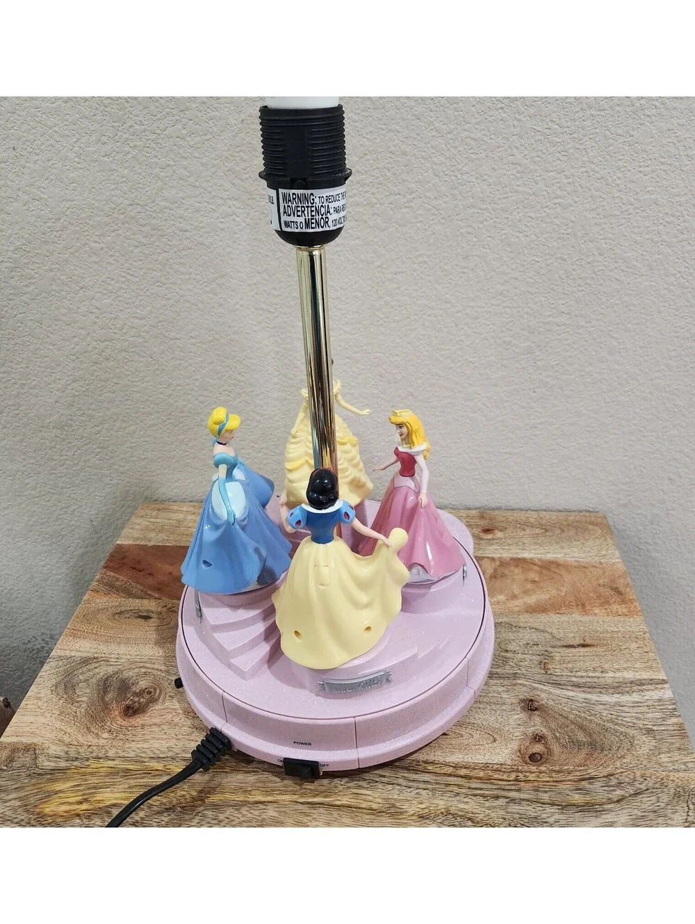 DISNEY PRINCESS TALKING ANIMATED SPINNING LAMP BELLE SNOW AURORA WORKS READ